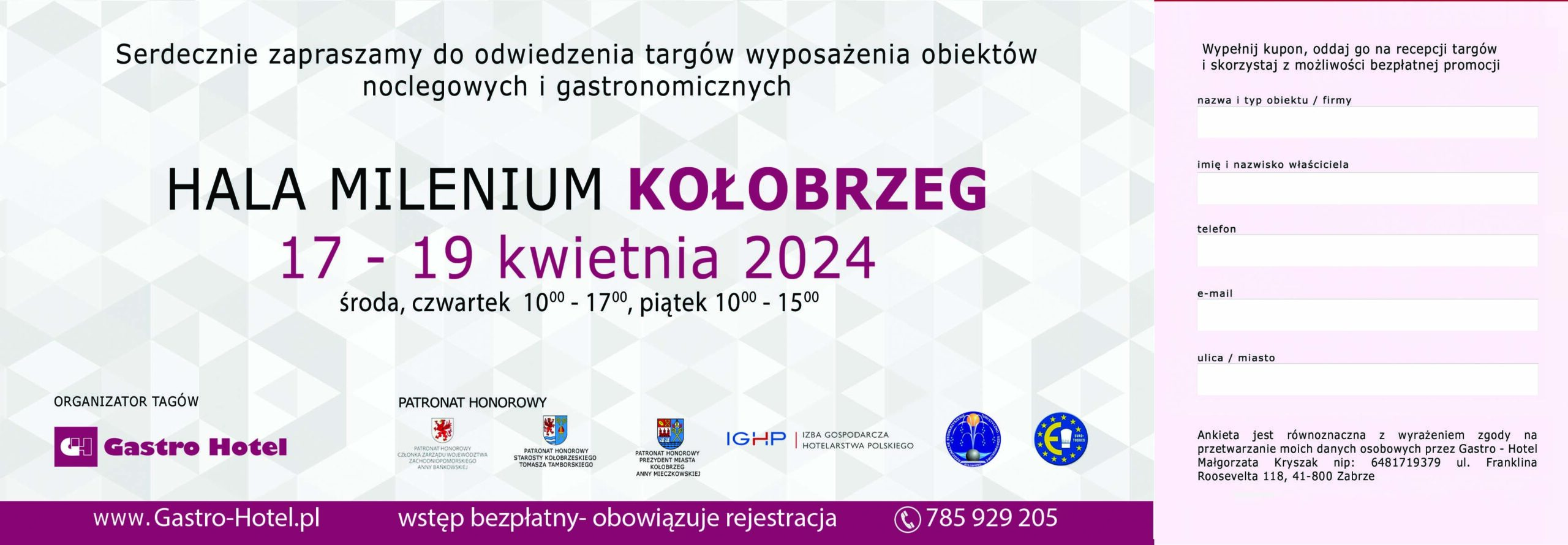 zaproszenie 17-19 kwietnia GASTRO-HOTEL Hala Milenium Kołobrzeg